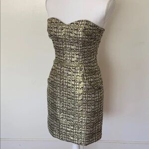 H&M Metallic Gold/Black Strapless Sweetheart with Pockets Cocktail Dress US 4
